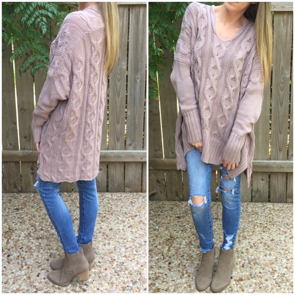 LAST ITEM▫️Mauve Cable Knit V-Neck Sweater - Picture 2 of 6
