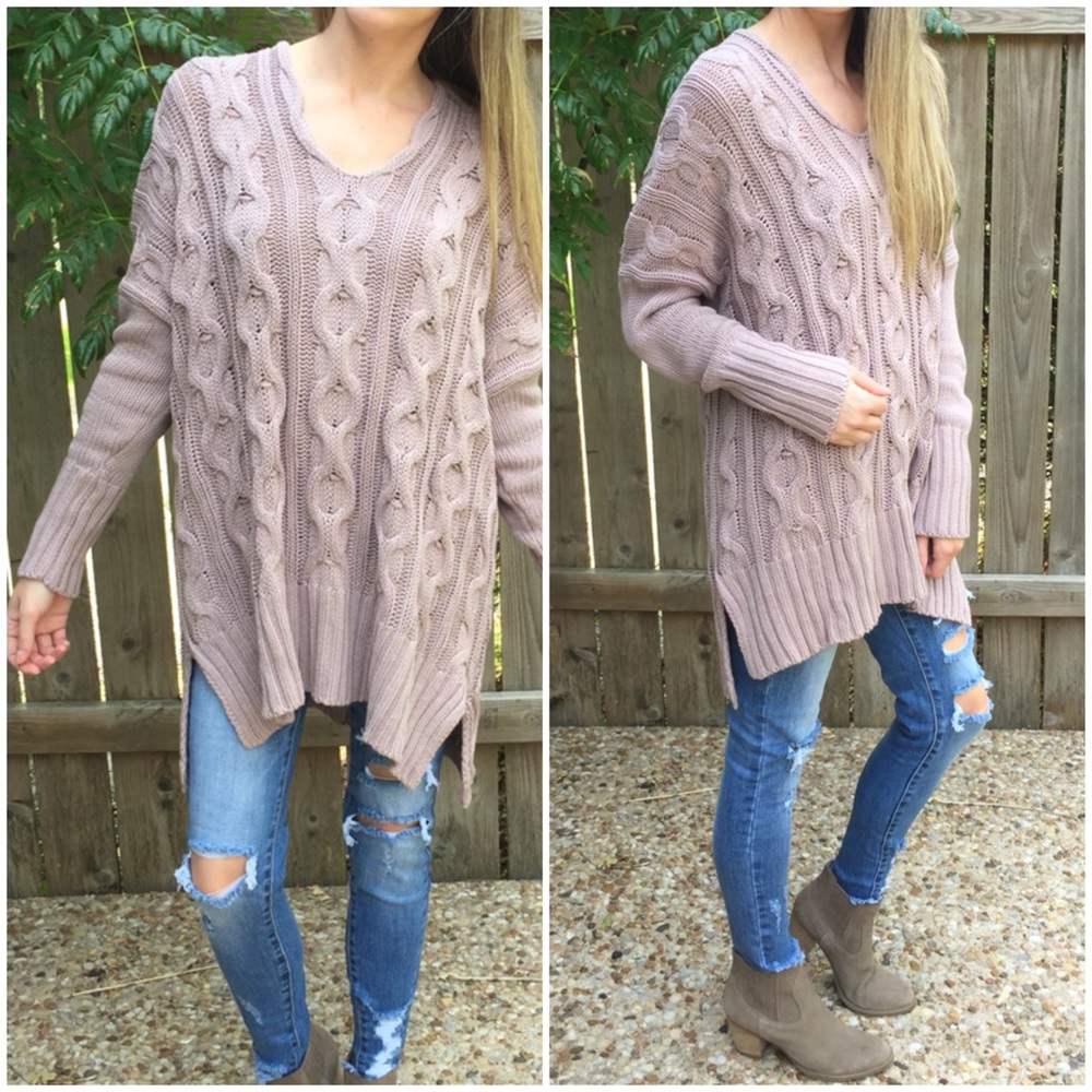 LAST ITEM▫️Mauve Cable Knit V-Neck Sweater - Picture 4 of 6