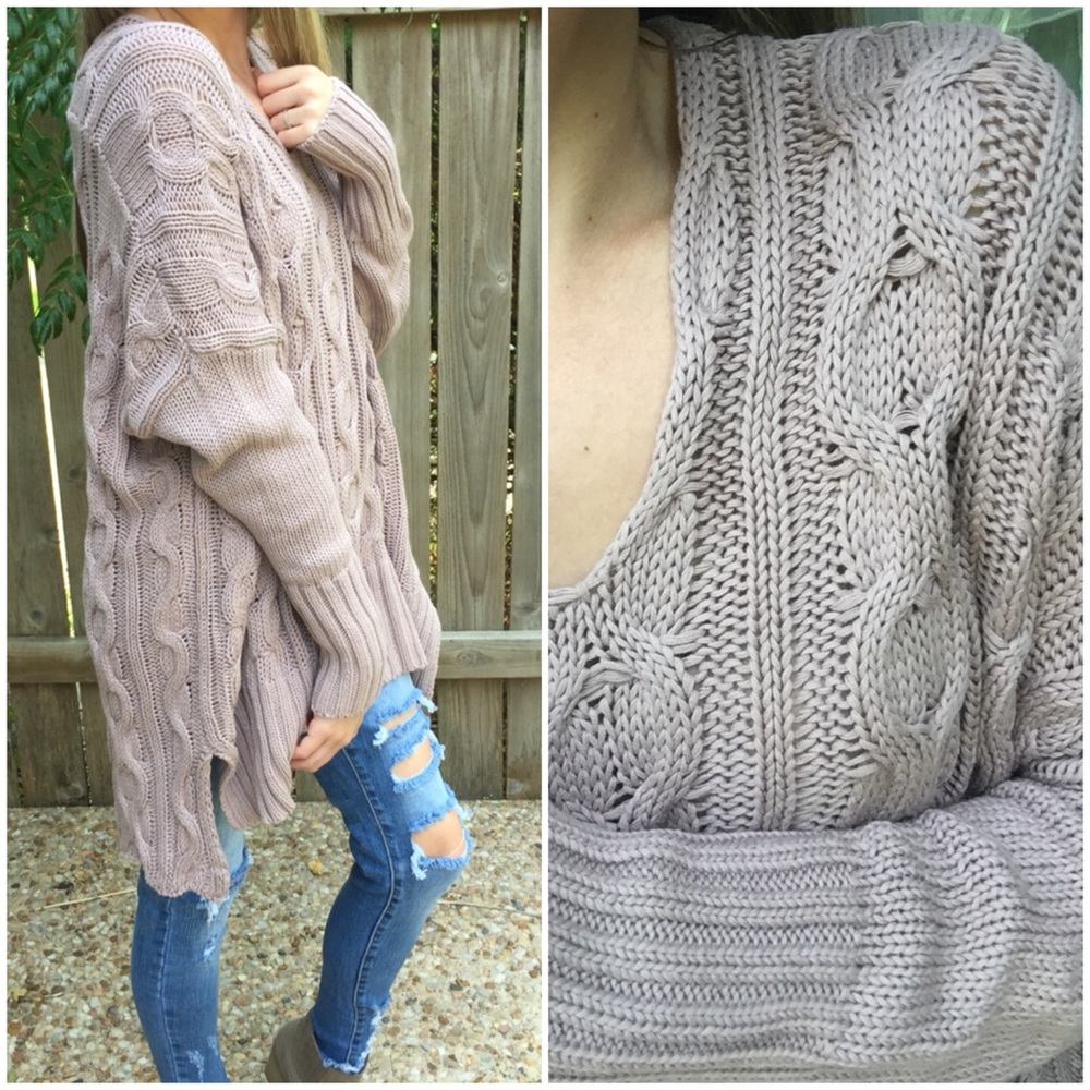 LAST ITEM▫️Mauve Cable Knit V-Neck Sweater - Picture 5 of 6