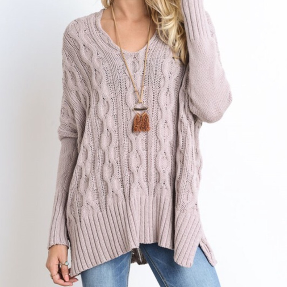 LAST ITEM▫️Mauve Cable Knit V-Neck Sweater - Picture 6 of 6