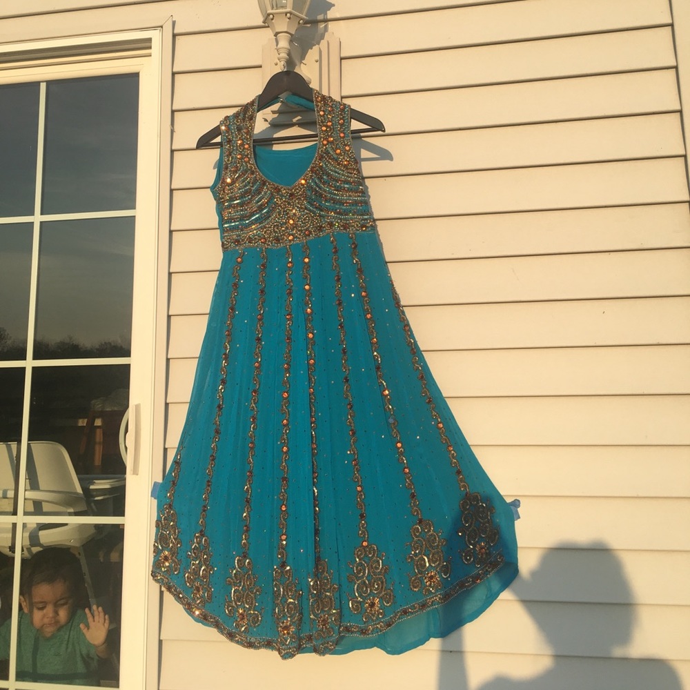 Blue full Anarkali Suit