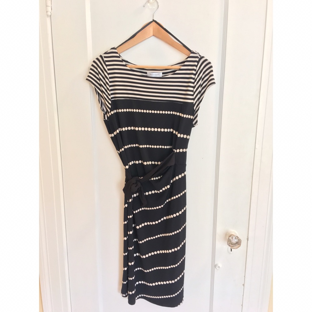 Motherhood Maternity Black and Cream Striped Dress
