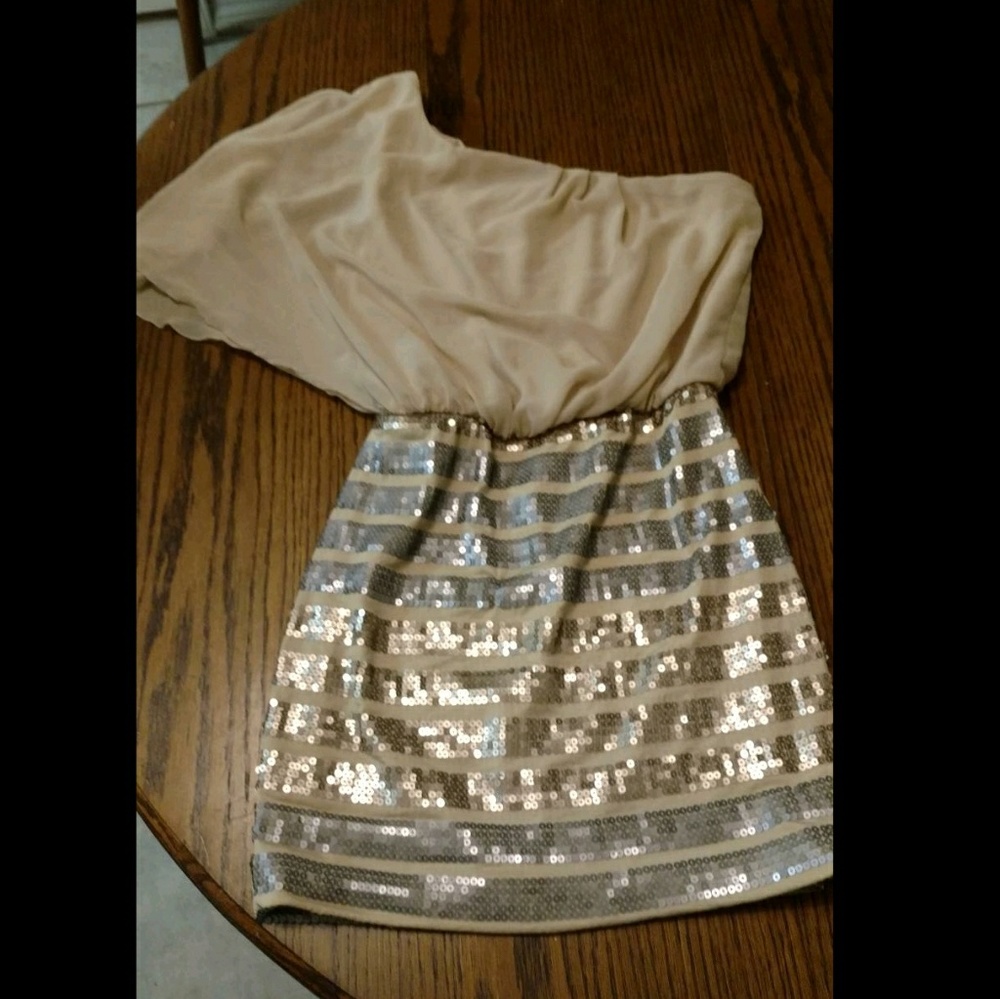 Cream sequence mini dress