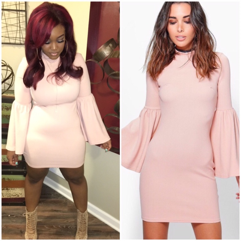 Blush dress flared sleeves