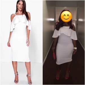 White shoulder cut out dress