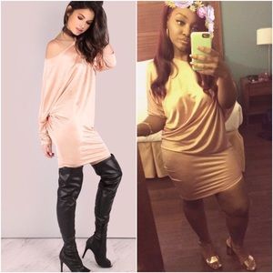 Off the shoulder blush satin dress