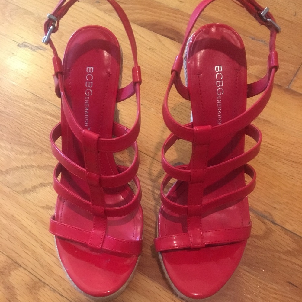 BCBG Generation Red Patent Leather Wedges