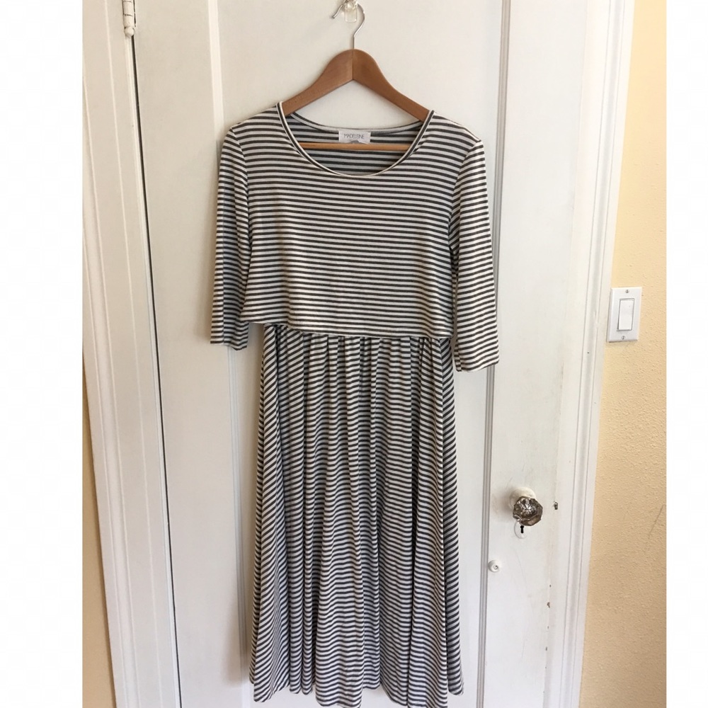 Madeline Grey-Striped Nursing Dress