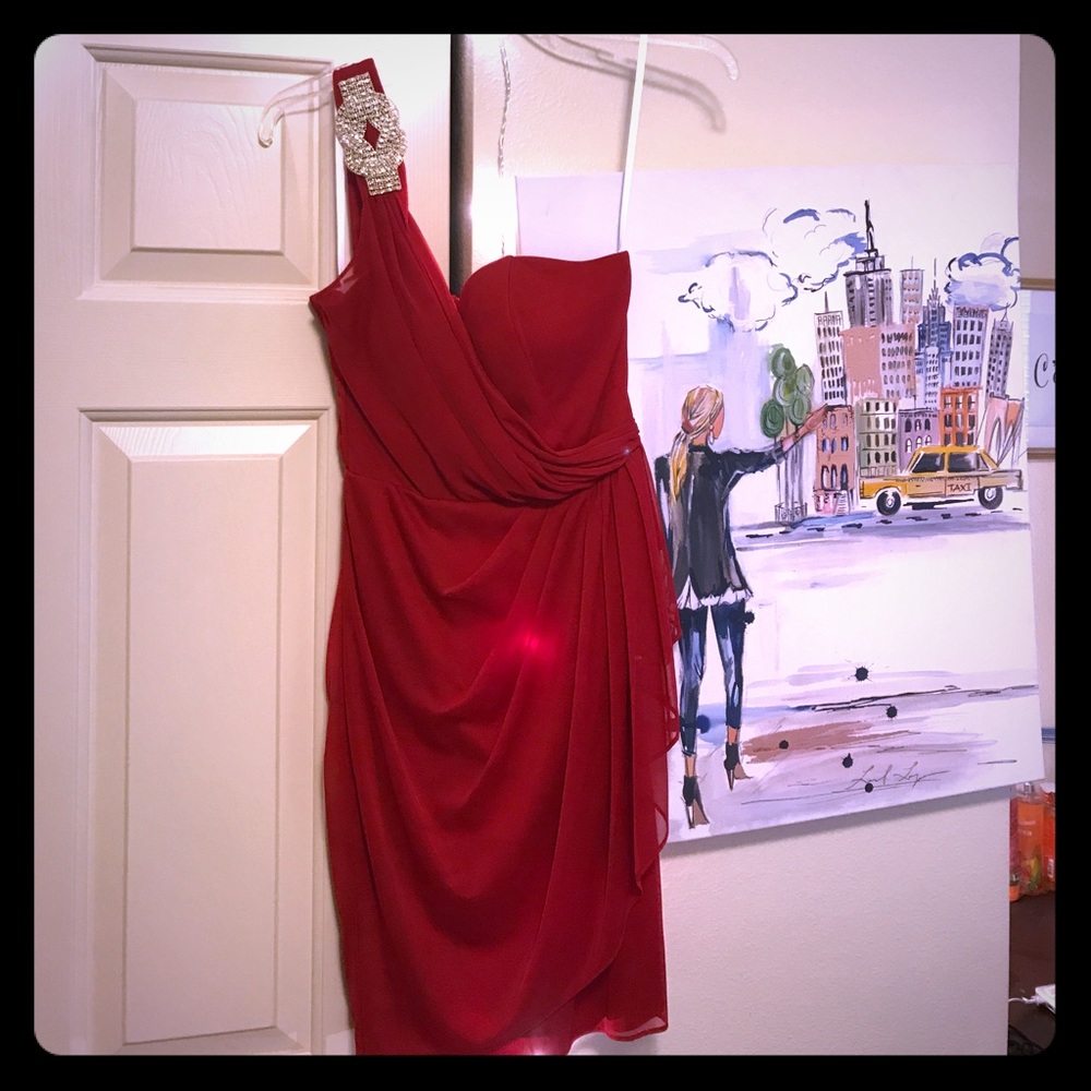 red one shoulder mini cocktail dress