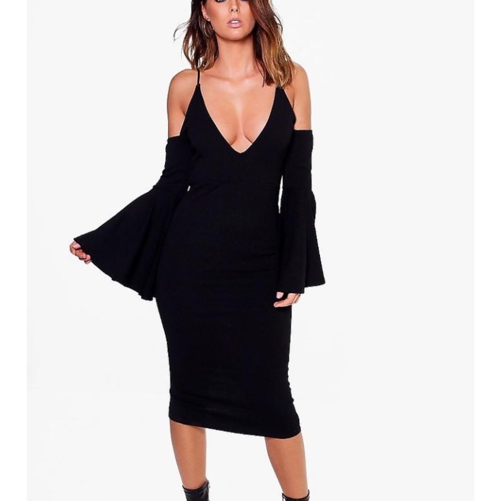 Black flared sleeve dress