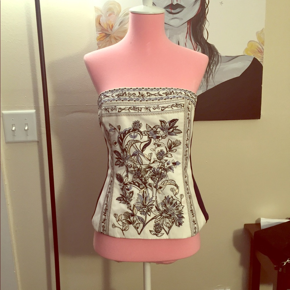 Dark blue/ white embroidered corset size 4 (s/m)