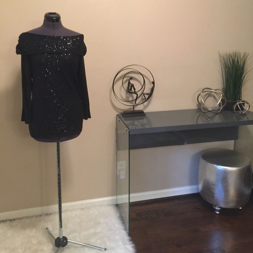 Strapless sequined black off shoulder sweater NWT