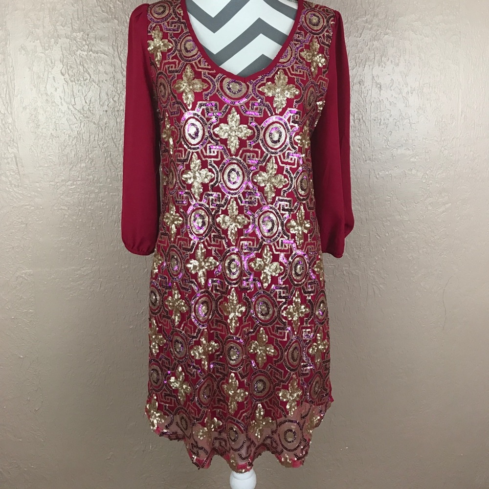 Pink Owl Sequin Shift Dress