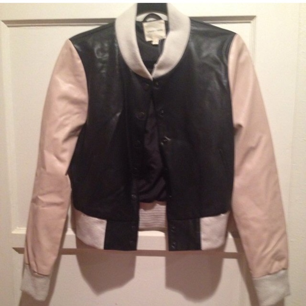 SILENCE AND NOISE VEGAN LEATHER COLOR BLOCK JACKET