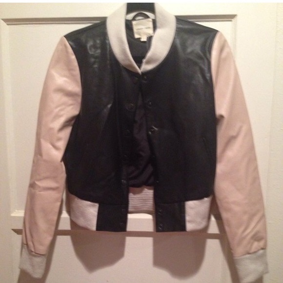 SILENCE AND NOISE VEGAN LEATHER COLOR BLOCK JACKET - Picture 1 of 3