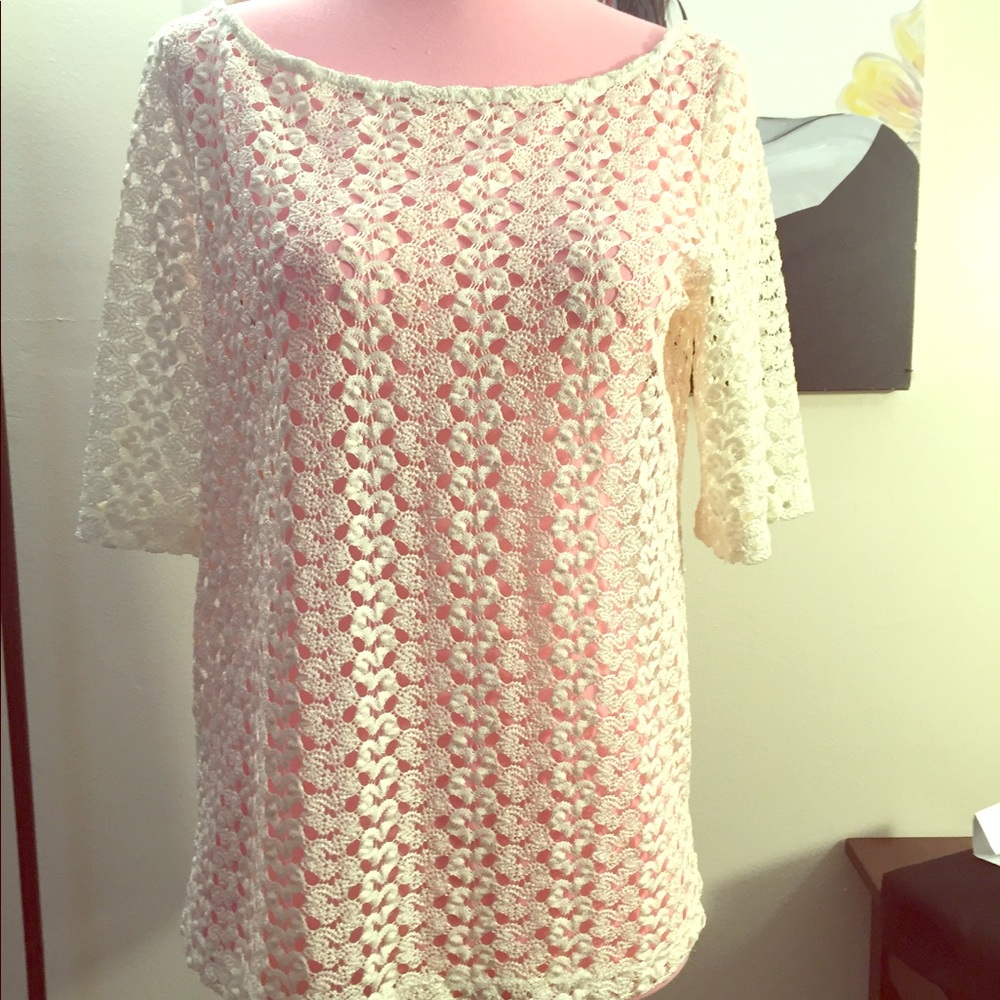 Sheer embroidered top scooped back