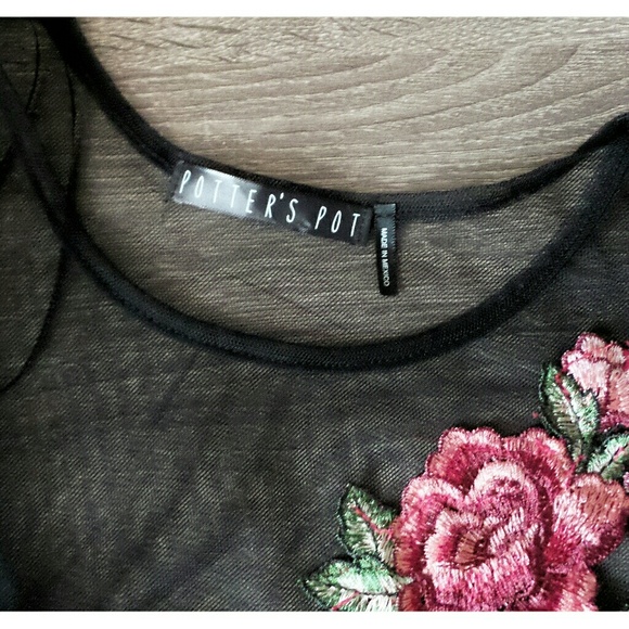 Black midi mesh dress with flower appliques - Picture 2 of 4