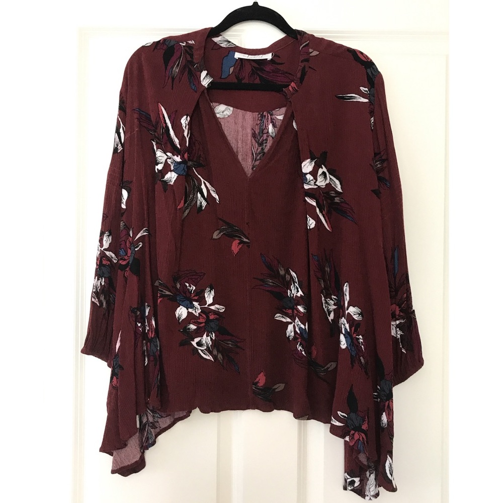 Burgundy Floral Print Flowy Top