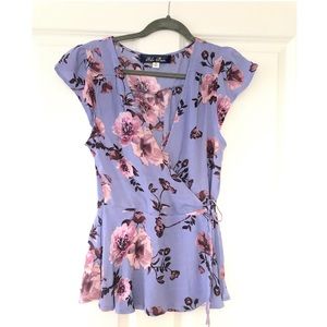 Short-sleeve Floral Top with Tie Waist