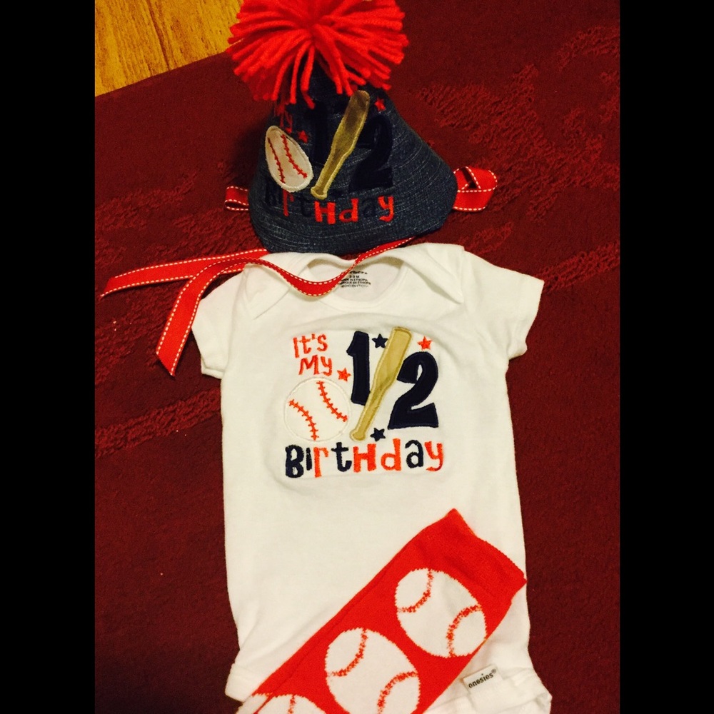Baby It's My 1/2 Birthday Baseball Onesie Set