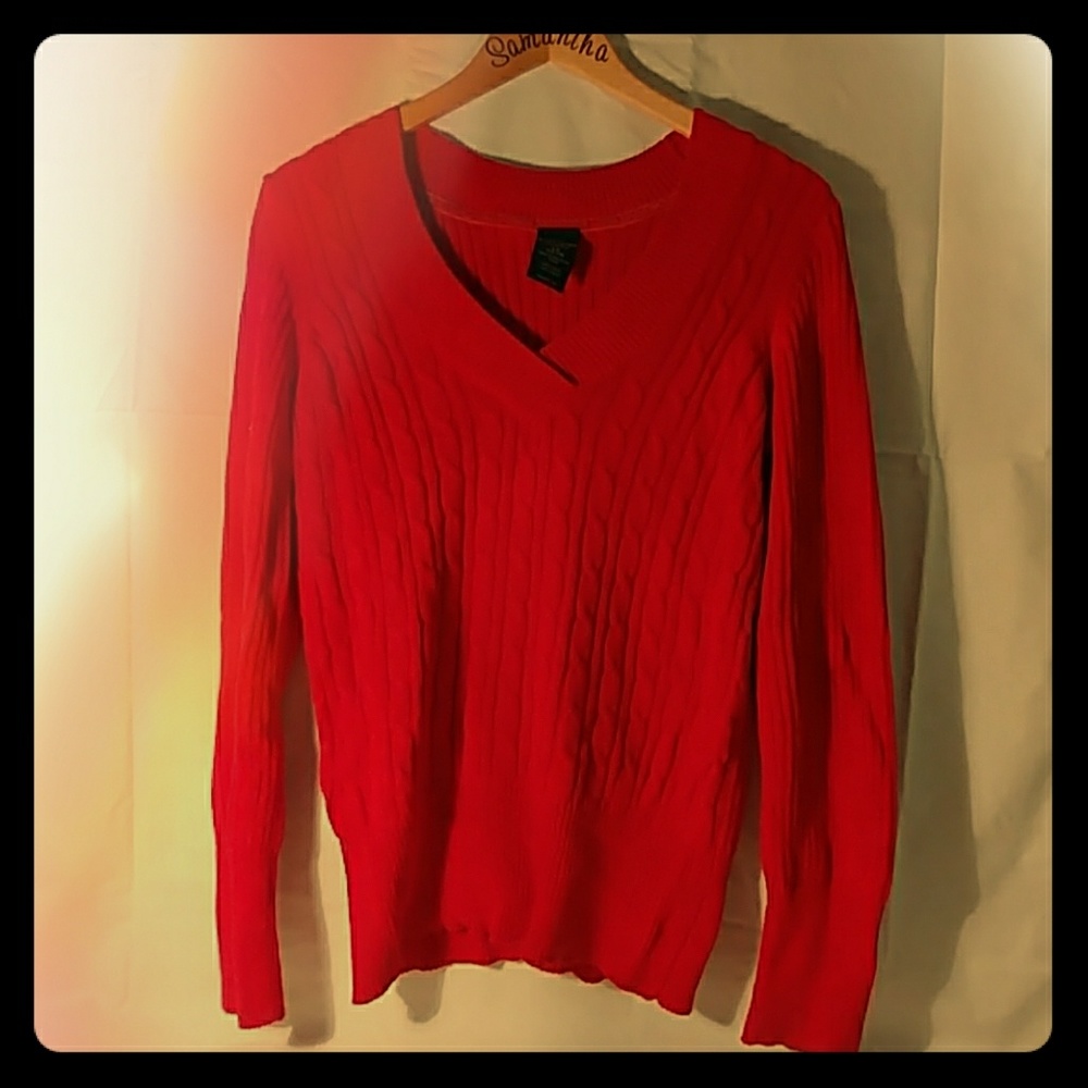 Red fall sweater.