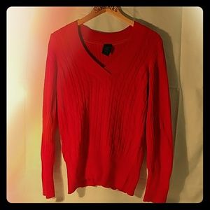 Red fall sweater.