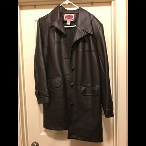 Faux leather chocolate brown long coat size L