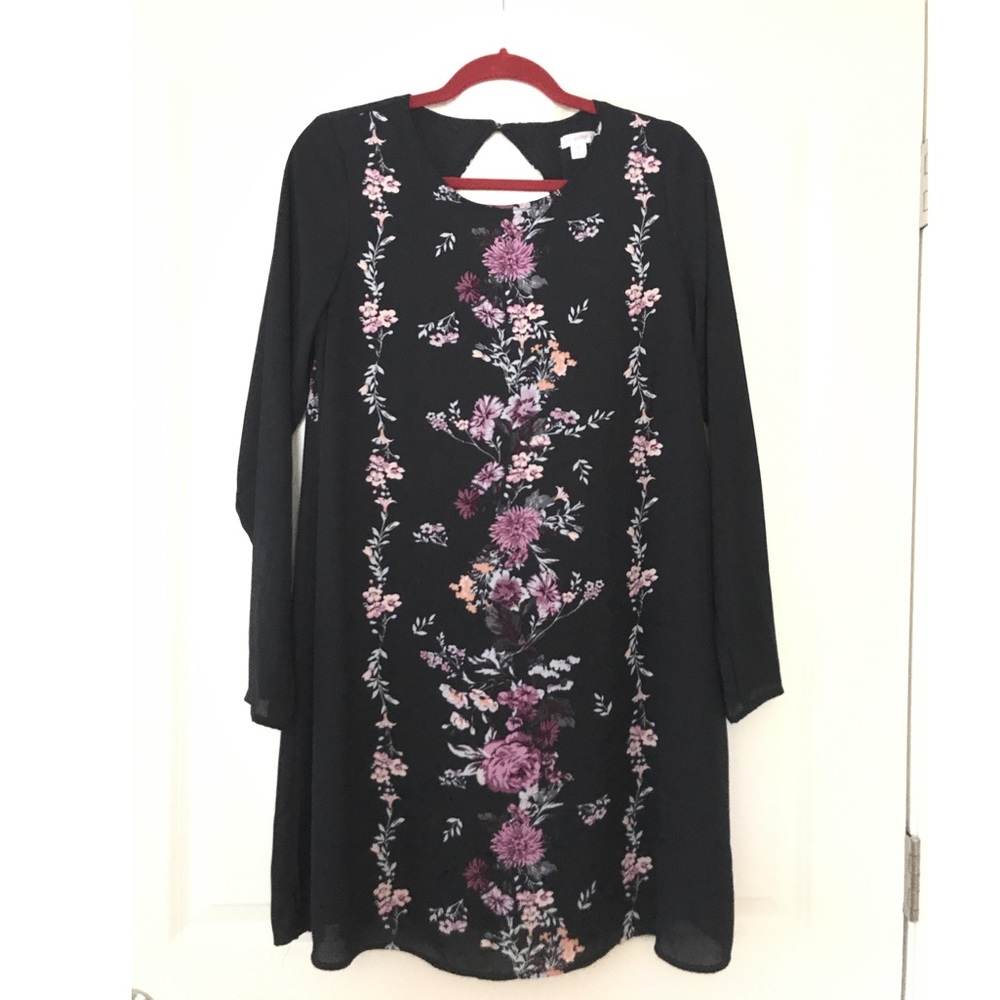 Navy Blue Floral Dress with Keyhole Back