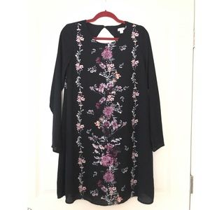 Navy Blue Floral Dress with Keyhole Back