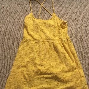 Yellow lined cotton eyelet dress