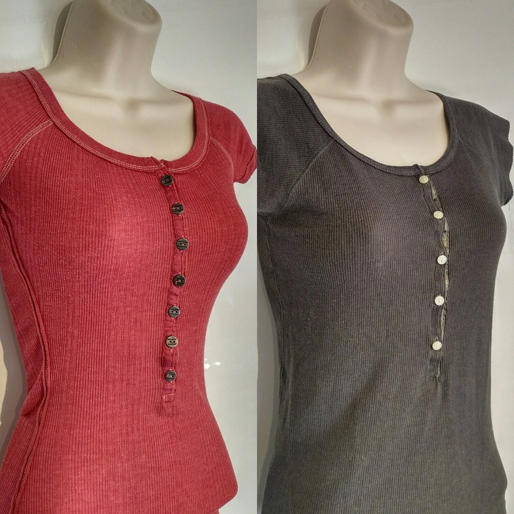 Set of 2 Button-Up Shirts Red/Gray S|XS