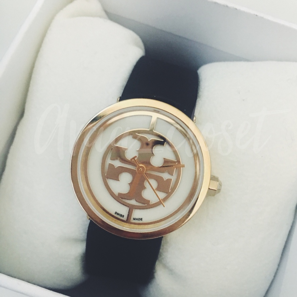 Tory Burch Swiss Watch Reva Gold Black Strap