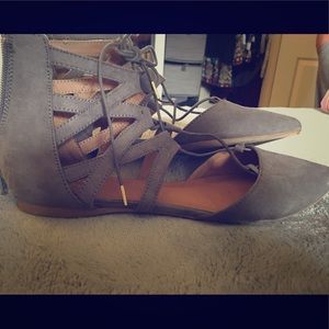 Grey lace up flats