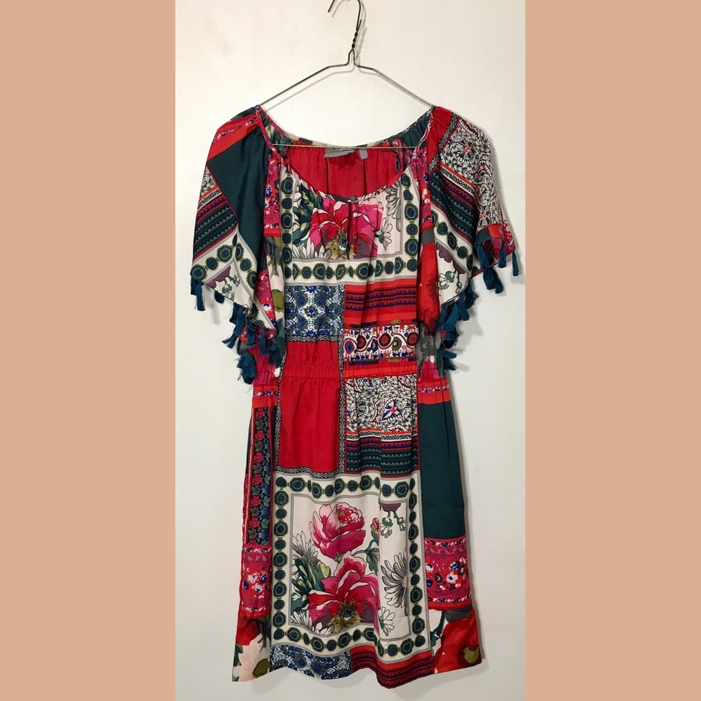 anthropology patterned tassel dress