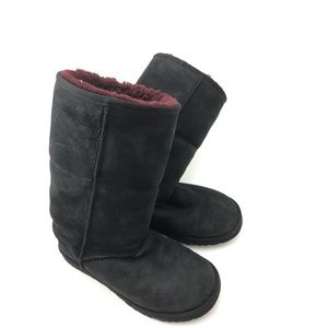 Uggs Tall Black & Maroon Foldover Boots