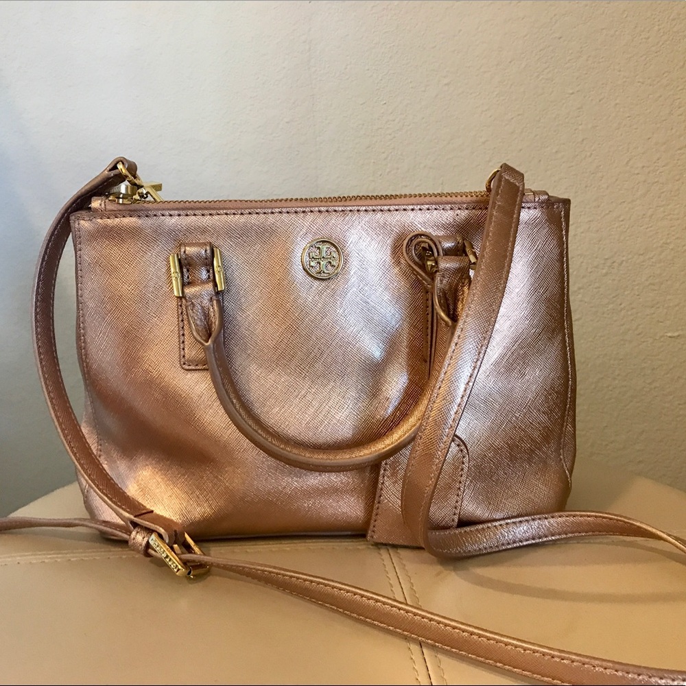 Tory Burch Metallic Pink Mini Robinson Bag