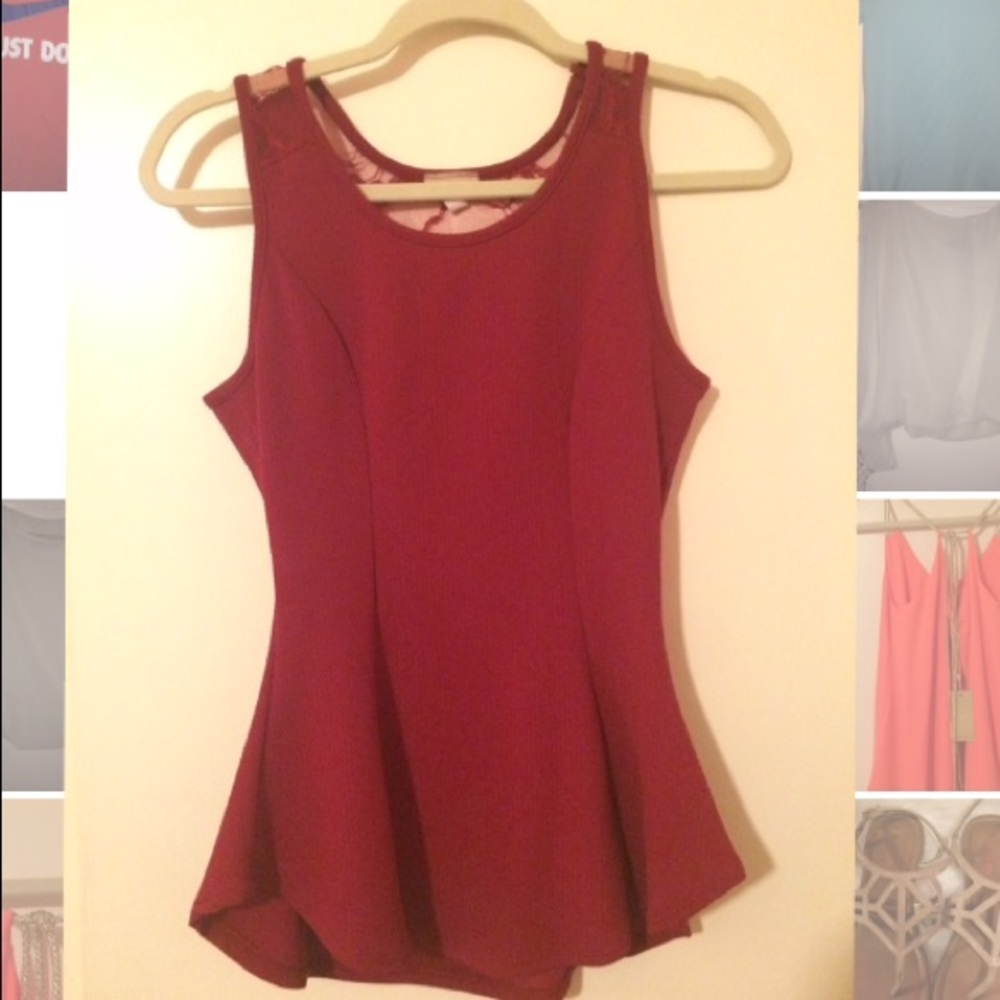 Red peplum top with lace on back