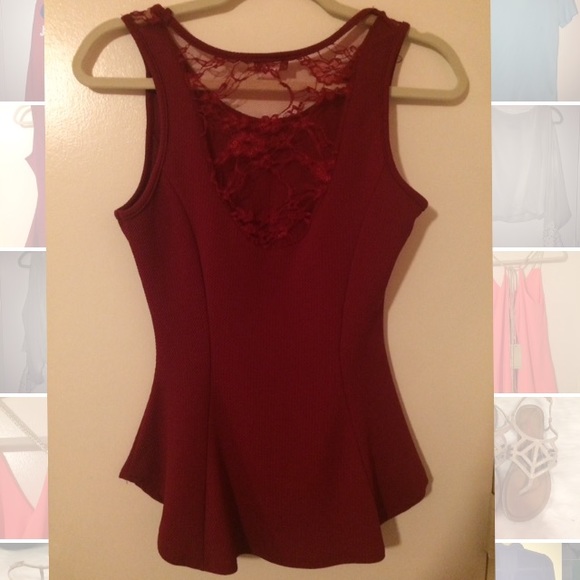 Red peplum top with lace on back - Picture 2 of 3