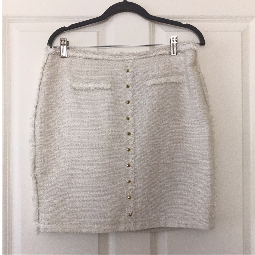 Woven White Skirt with Gold Studded Detail