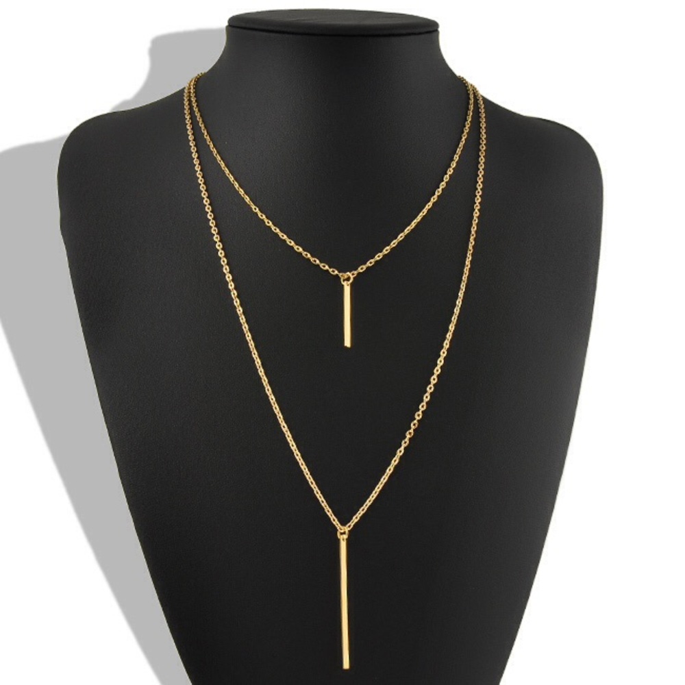 DOUBLE MULTI LAYER TRENDY NECKLACE - Picture 2 of 2