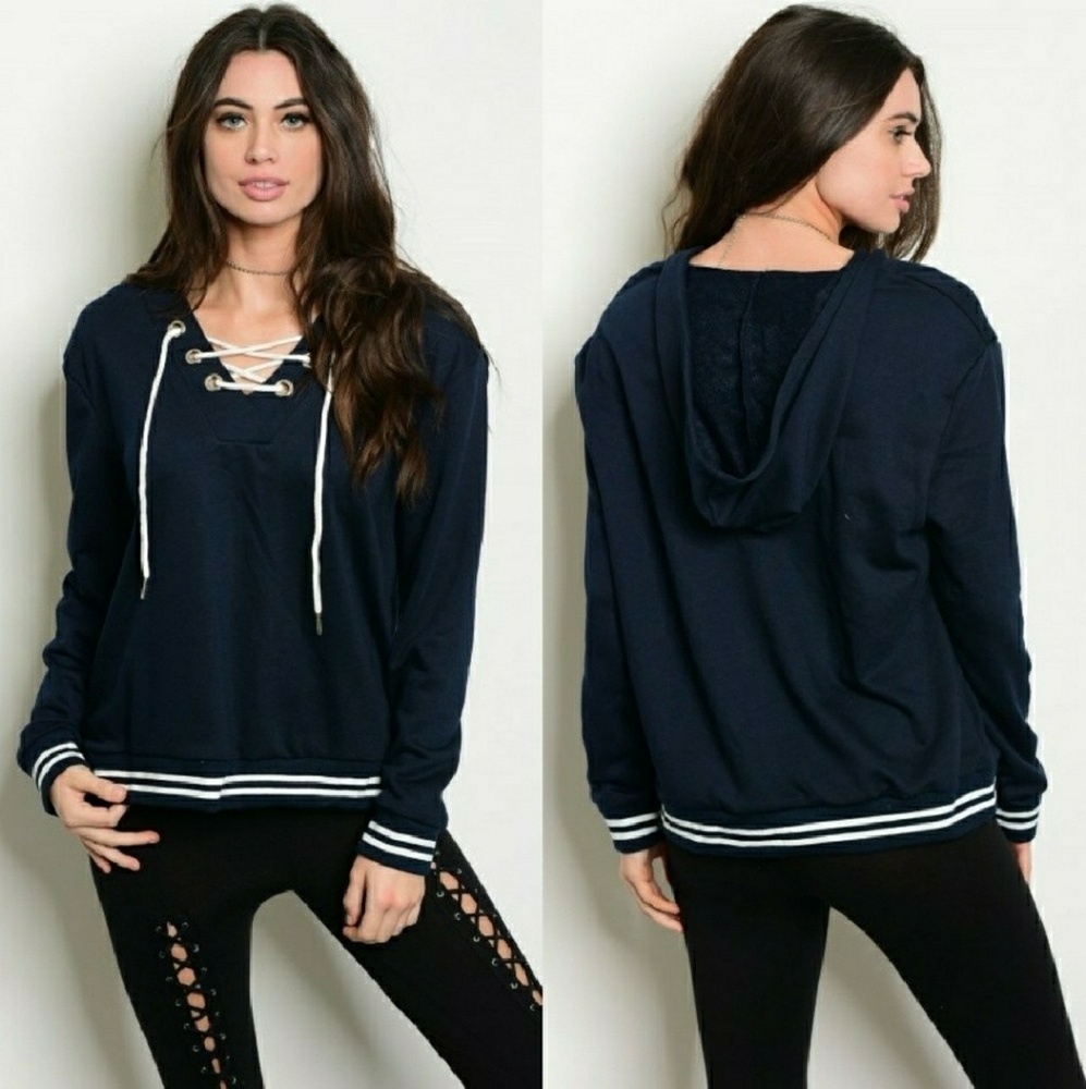 Navy Lace-up Hoody