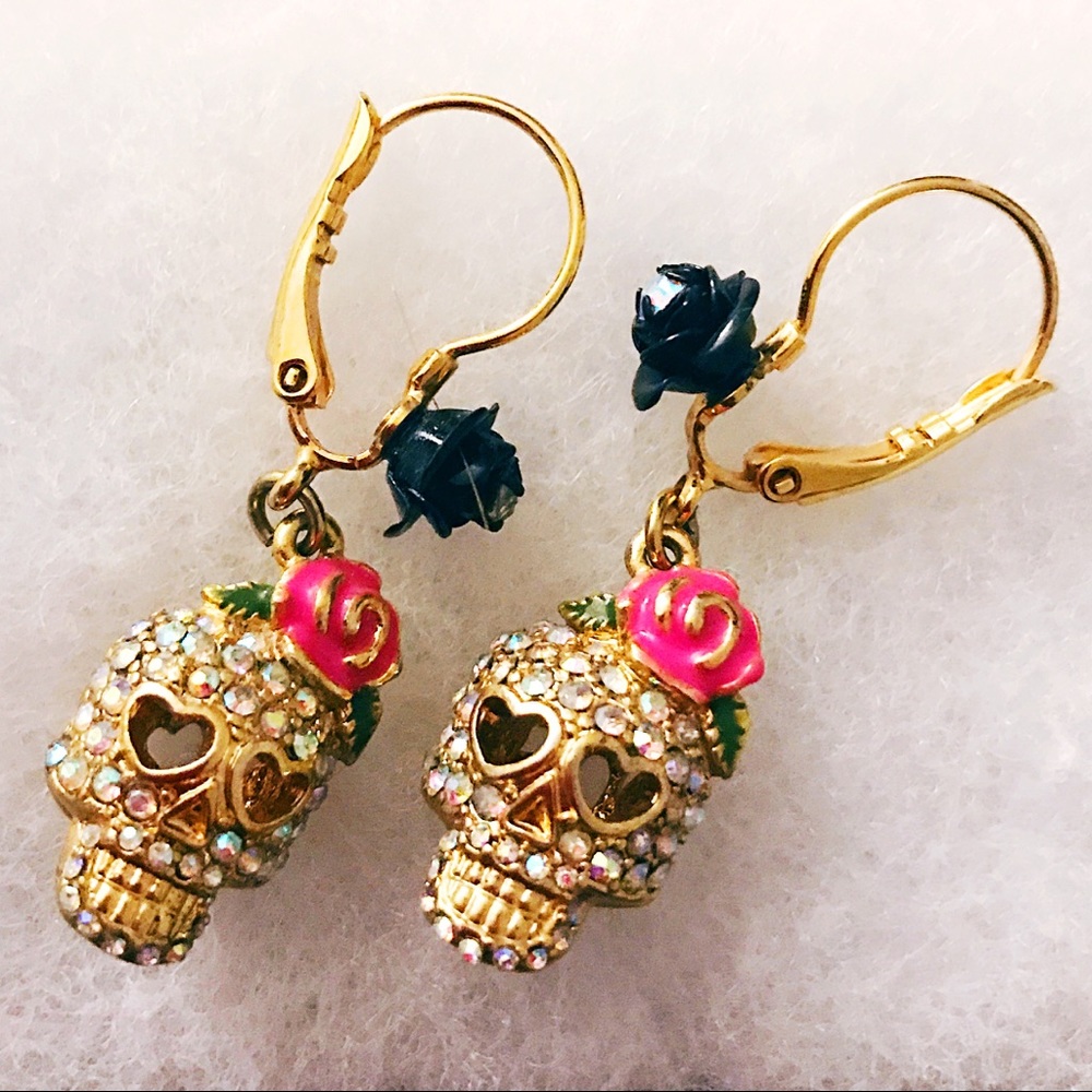 Betsey Johnson Flower Skull Earrings