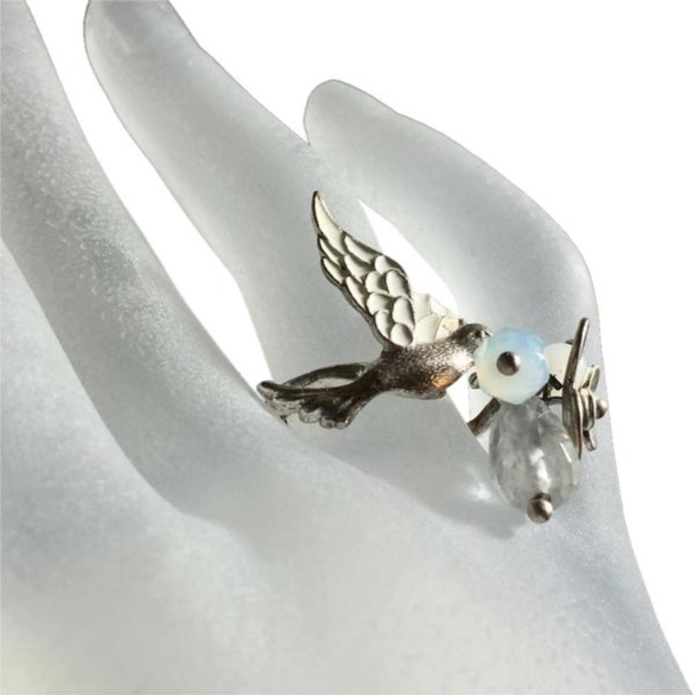 Bohm silver plated bird ring cluster crystals
