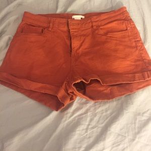 HM rust colored denim shorts
