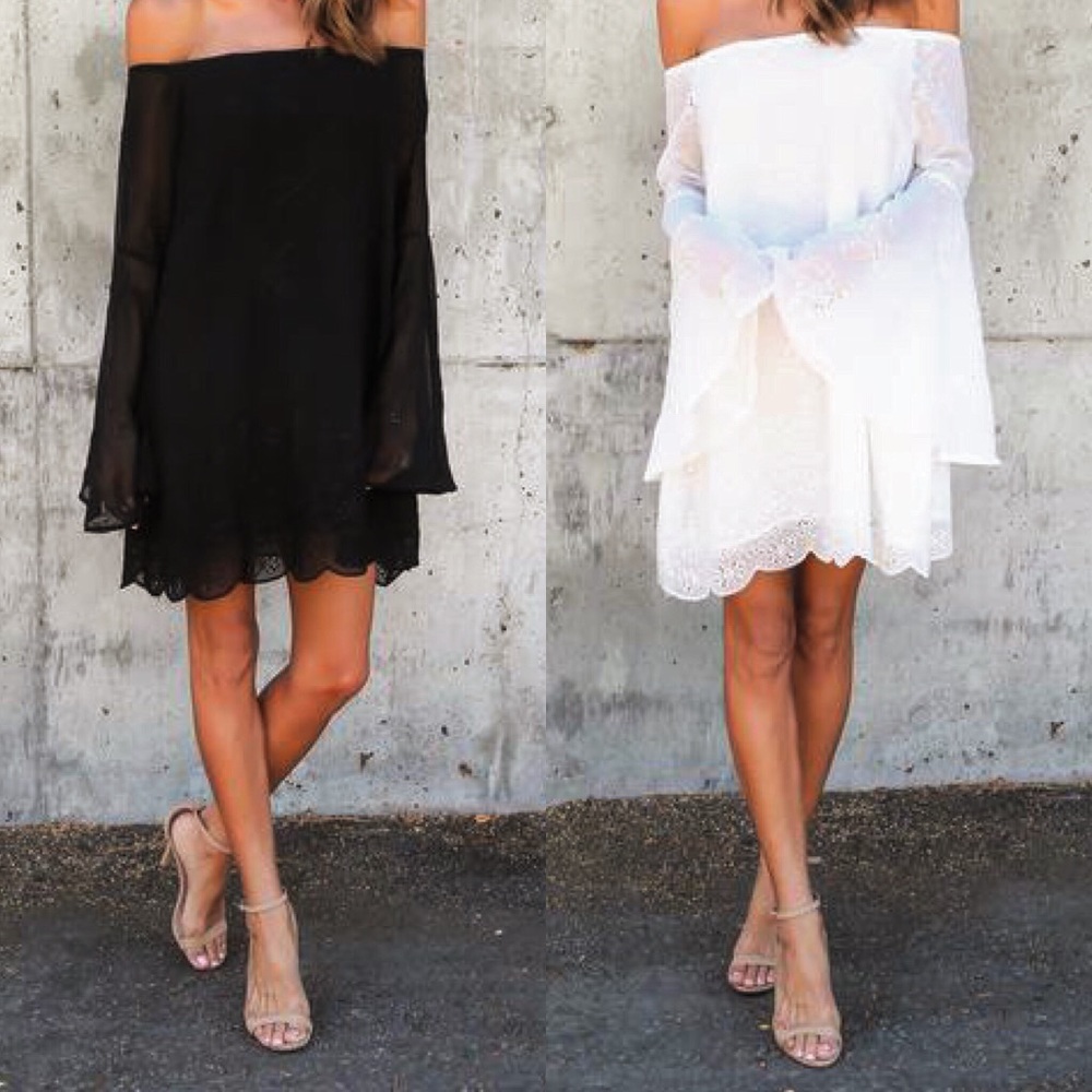 Off the shoulder Eyelet dress with bell sleeves