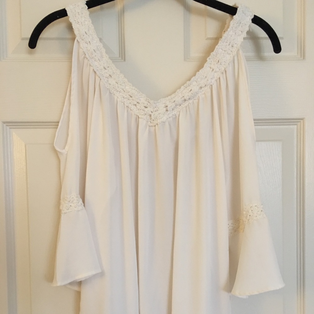 Cream cold shoulder top