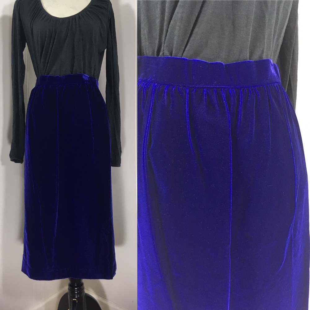 Vintage 80s Blue Velvet High Waisted Skirt 1980s