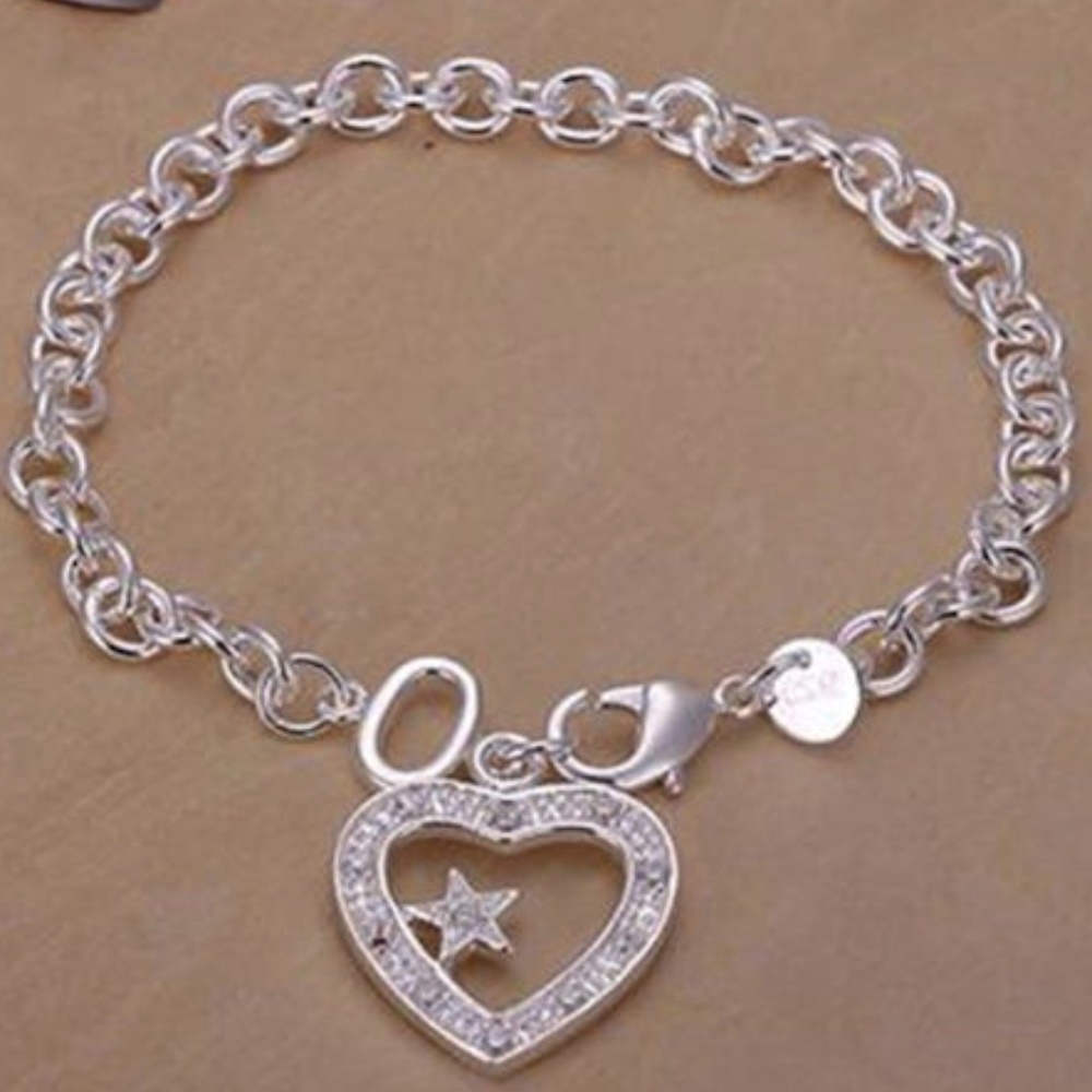 Sterling Silver Heart Star Bracelet