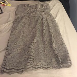 Davids Bridal grey lace strapless formal dress