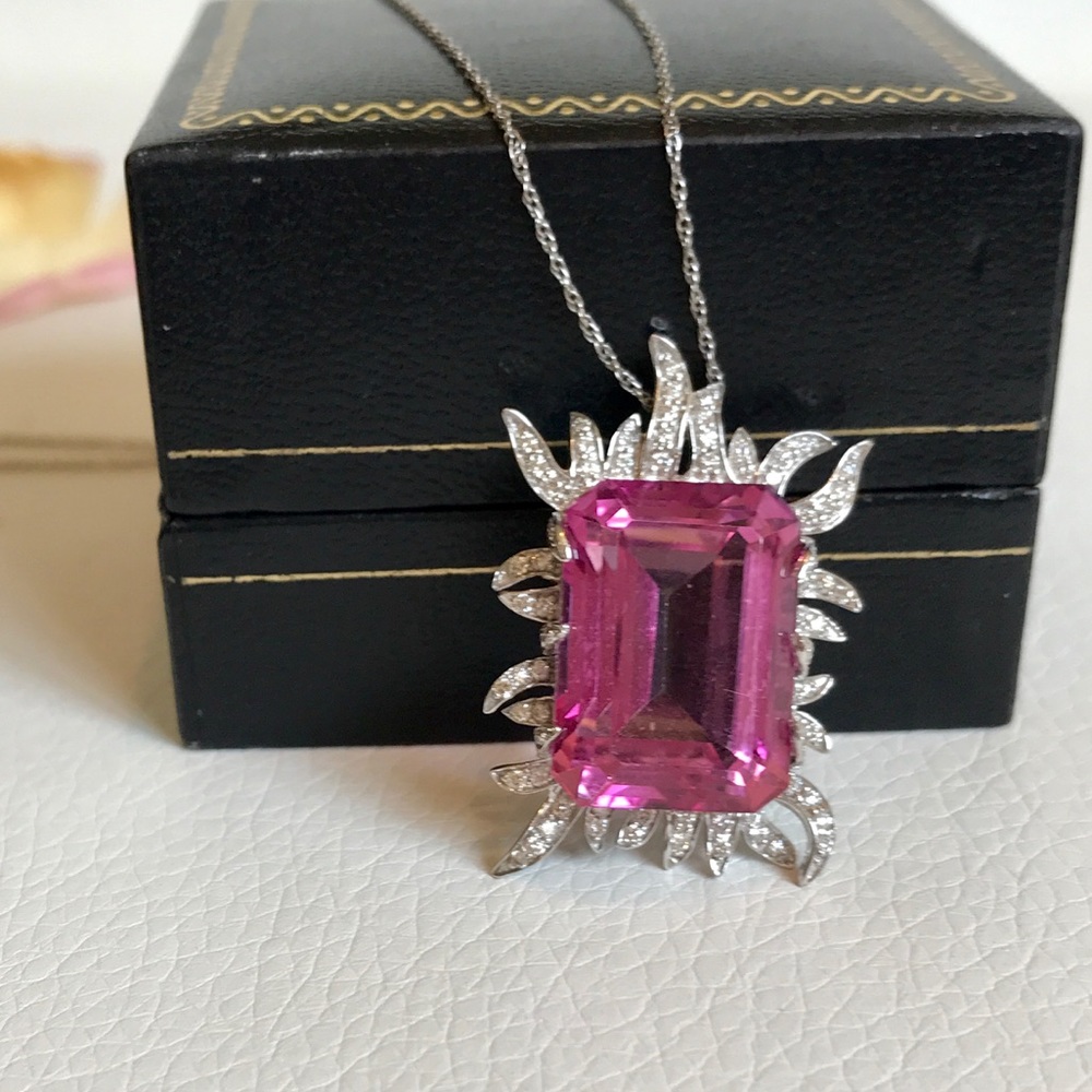 Flawless pink topaz & diamond necklace